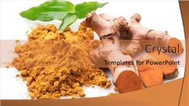  Presentation with turmeric - Presentation enhanced with fresh-turmeric-rhizome-and-turmeric background and a coral colored foreground
