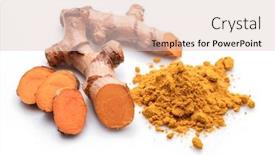  Presentation with turmeric - Beautiful PPT theme featuring fresh-turmeric-rhizome-and-turmeric backdrop and a lemonade colored foreground
