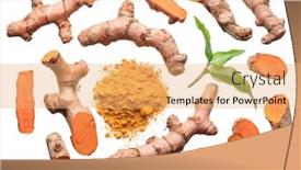  Presentation with turmeric - Slide deck with fresh-turmeric-rhizome-cuts background and a coral colored foreground