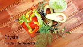  Presentation with prepared salads - Cool new PPT theme with fresh vegeatbles prepared for use backdrop and a red colored foreground