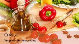  Presentation with vegetable oil - Amazing slide set having fresh vegetable and olive oil backdrop and a red colored foreground
