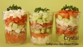  Presentation with top view of appetizing fresh - Colorful slide set enhanced with fresh-vegetable-appetizer backdrop and a gold colored foreground