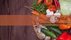  Presentation with eggplant - Theme with cabbage cucumber bell pepper onion background and a red colored foreground