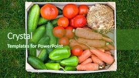  Presentation with top view of appetizing fresh - PPT theme with fresh vegetable in wooden box background and a forest green colored foreground
