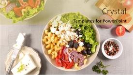  Presentation with vegetarian - PPT layouts enhanced with fresh-vegetable-salad-buddha-bowl background and a yellow colored foreground