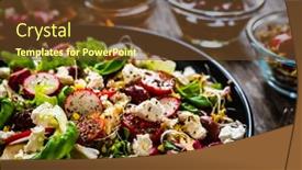  Presentation with fresh fruits salad on white - Colorful theme enhanced with fresh-vegetable-salad-feta-cheese backdrop and a tawny brown colored foreground