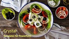  Presentation with feta cheese - Slide set enhanced with fresh-vegetable-salad-with-feta background and a tawny brown colored foreground