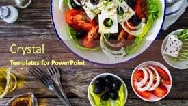  Presentation with feta cheese - Slide deck with fresh-vegetable-salad-with-feta background and a tawny brown colored foreground