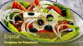  Presentation with feta cheese - PPT theme with fresh-vegetable-salad-with-feta background and a tawny brown colored foreground