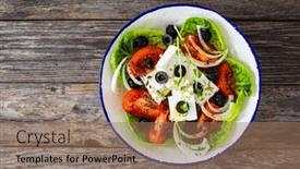  Presentation with feta cheese - PPT theme with fresh-vegetable-salad-with-feta background and a coral colored foreground