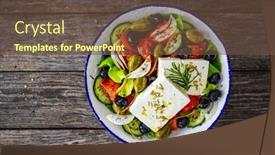  Presentation with feta cheese - Presentation theme consisting of fresh-vegetable-salad-with-feta background and a tawny brown colored foreground
