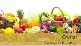  Presentation with fresh fruits vegetables - PPT layouts consisting of fresh vegetables and fruits background background and a yellow colored foreground