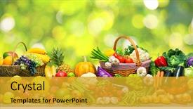  Presentation with fresh fruits vegetables - PPT layouts with fresh vegetables and fruits background background and a gold colored foreground