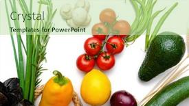  Presentation with fresh fruits vegetables - PPT theme with fresh-vegetables-and-fruits background and a mint green colored foreground