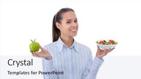  Presentation with doctor helps to get out of bed an elderly woman - Presentation theme having fresh vegetables and green apple background and a light blue colored foreground