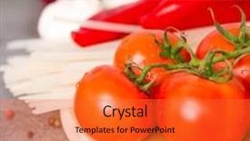  Presentation with noodles - PPT layouts having fresh vegetables and rice noodles on the kitchen table closeup shot background and a red colored foreground