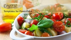  Presentation with healthy nutrition - Audience pleasing PPT theme consisting of fresh vegetables for healthy vegan dish new potatoes cherry tomatoes shallots and fresh herbs symbolic image healthy nutrition concept for a tasty and healthy vegetarian meal close-up backdrop and a yellow colored foreground