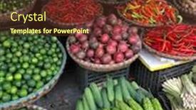  Presentation with street food - Presentation having fresh-vegetables-for-sale background and a tawny brown colored foreground