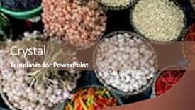  Presentation with street food - Colorful PPT layouts enhanced with fresh-vegetables-for-sale backdrop and a coral colored foreground