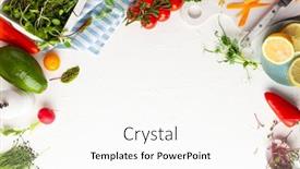  Presentation with fresh fruits vegetables - Cool new presentation theme with fresh-vegetables-fruits-microgreens backdrop and a pink colored foreground