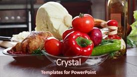  Presentation with fresh fruits vegetables - Presentation design enhanced with fresh vegetables fruits and other foodstuffs shot in a studio background and a wine colored foreground