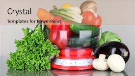  Presentation with vegetables - Beautiful slide set featuring fresh vegetables in scales backdrop and a coral colored foreground