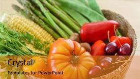  Presentation with waste - PPT theme consisting of fresh vegetables in the basket background and a gold colored foreground
