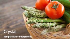  Presentation with farm to table leafy vegetables - Colorful slide deck enhanced with fresh vegetables on a wooden backdrop and a violet colored foreground