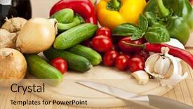  Presentation with fresh fruits and vegetables - Slides with fresh vegetables on cutting board background and a  colored foreground