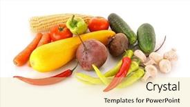  Presentation with vegetables - PPT theme with fresh-vegetables-on-the-white background and a blonde colored foreground