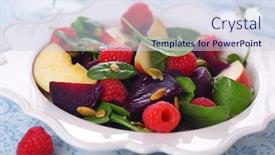  Presentation with vegetarian - Audience pleasing presentation theme consisting of fresh-vegetarian-salad-with-beets backdrop and a sky blue colored foreground