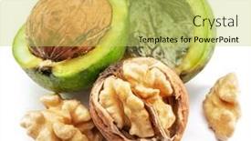  Presentation with walnut - Presentation enhanced with fresh-walnut-in-green-husk background and a yellow colored foreground