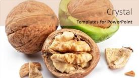  Presentation with white green - Slide deck with fresh-walnut-in-green-husk background and a coral colored foreground