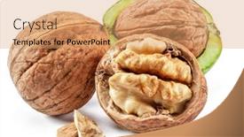  Presentation with walnut - PPT theme consisting of fresh-walnuts-in-green-husk background and a coral colored foreground