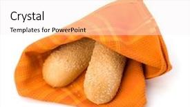  Presentation with kitchen towel - Slides with fresh warm bread over kitchen towel isolated on white background background and a white colored foreground