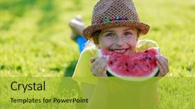  Presentation with girl scouts explorer summer - Colorful presentation design enhanced with fresh watermelon in the garden backdrop and a  colored foreground