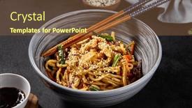  Presentation with dark grey - Presentation design enhanced with fresh-wheat-noodles-combined background and a tawny brown colored foreground