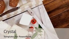  Presentation with food white - Colorful presentation design enhanced with fresh white greek goat sheep backdrop and a lemonade colored foreground