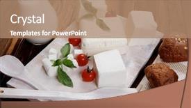  Presentation with food white - Amazing PPT theme having fresh white greek goat sheep backdrop and a coral colored foreground