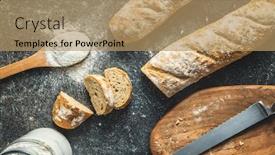  Presentation with bread - Slide set having fresh-whole-grain-bread-baguette background and a coral colored foreground