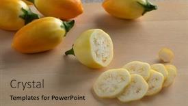  Presentation with orange - Audience pleasing theme consisting of fresh-whole-orange-mini-eggplants backdrop and a coral colored foreground