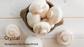  Presentation with mushrooms - PPT theme with fresh whole white button mushrooms background and a mint green colored foreground