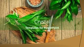  Presentation with pink himalayan salt himalayan salt - Presentation theme enhanced with fresh-wild-leek-leaves background and a forest green colored foreground