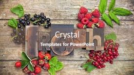  Presentation with fruits - Presentation theme featuring fresh word set with vintage printing blocks surrounded by assorted berry fruits background and a violet colored foreground