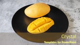  Presentation with mango fruit - Beautiful presentation design featuring fresh-yellow-mango-fruit backdrop and a tawny brown colored foreground