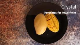  Presentation with mango fruit - Presentation design with fresh-yellow-mango-fruit background and a wine colored foreground