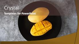  Presentation with mango fruit - Amazing PPT theme having fresh-yellow-mango-fruit backdrop and a tawny brown colored foreground