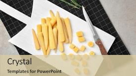  Presentation with sweet corn - Presentation theme featuring fresh young baby corn background and a  colored foreground