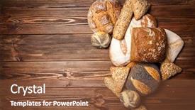  Presentation with bread - Slides with freshly baked bread assortment on wooden surface background and a tawny brown colored foreground