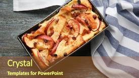  Presentation with pudding - Cool new PPT layouts with freshly baked bread pudding in casserole dish on wooden table backdrop and a red colored foreground